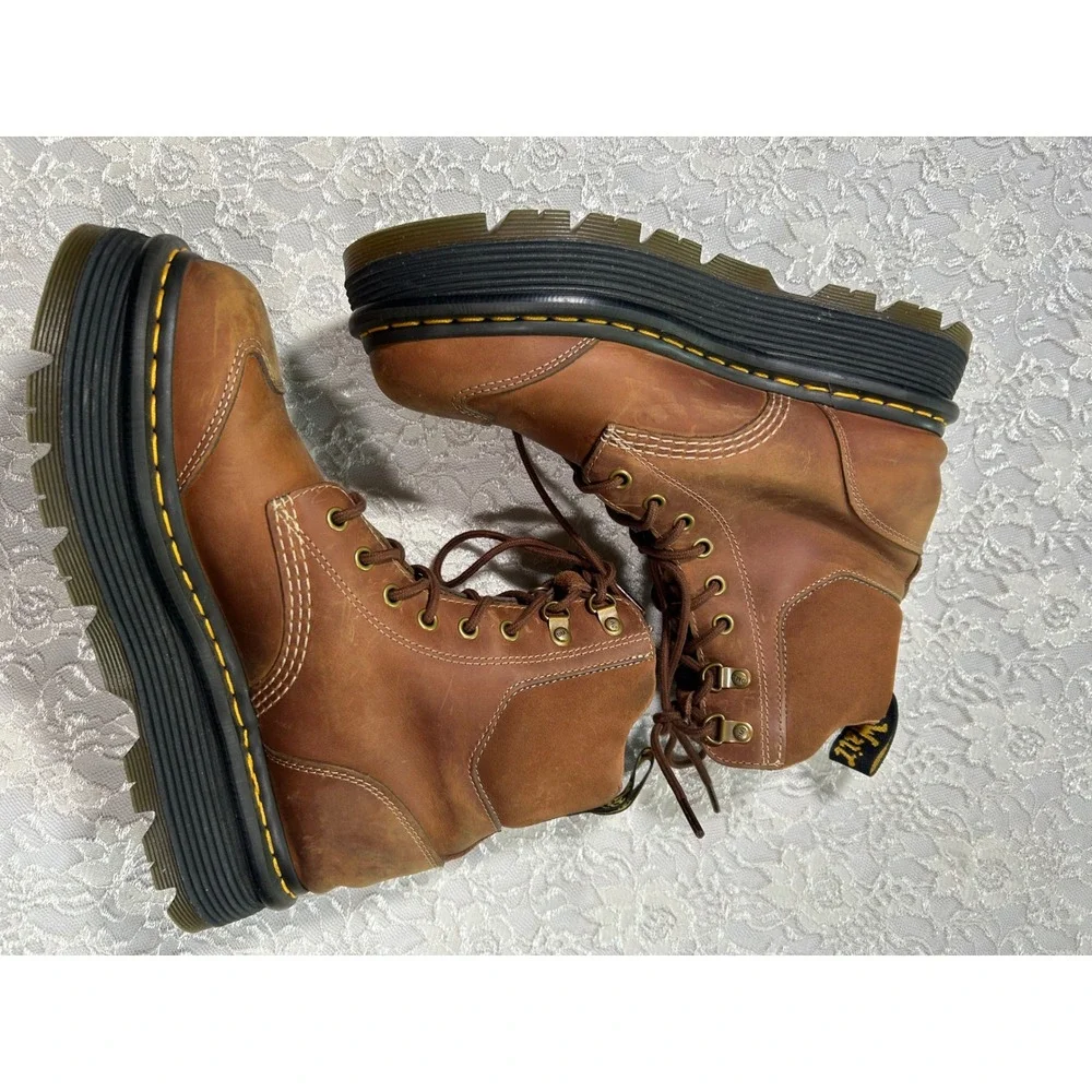 Dr. Martens Zebzag 8 Tie Brown Platform Waxy Leather Suede Boots Mens 8 Workwear